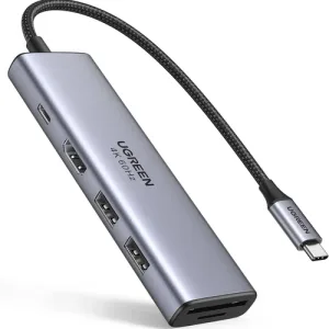 UGREEN 6 in 1 Multifunction Adapter, Type C to USB 3.0 ( 3 Port) + 4K HDMI + SD & TF Card Reader