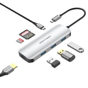 Vention USB C Multi-function 8 in 1 Docking Station Type-C to HDMI/USB3.0*3/RJ45/TF/SD/PD Converter- TOJHB